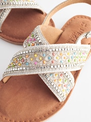 Silver Beaded Cross Strap Sandals - Image 5 of 6