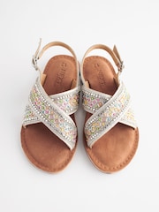 Silver Beaded Cross Strap Sandals - Image 6 of 6