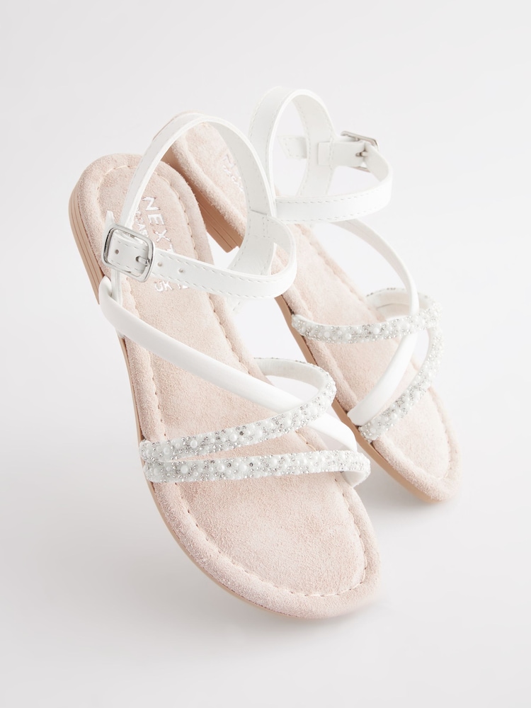White Jewel Strappy Flower Girl Sandals - Image 1 of 6