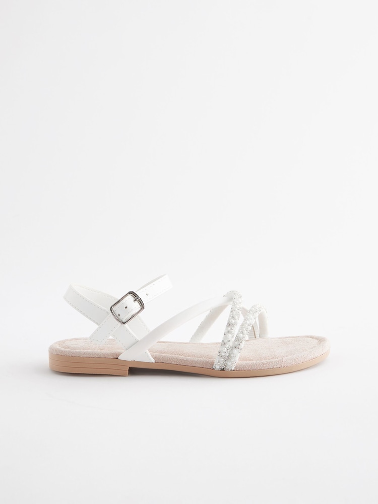 White Jewel Strappy Flower Girl Sandals - Image 2 of 6