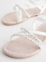 White Jewel Strappy Flower Girl Sandals - Image 3 of 6