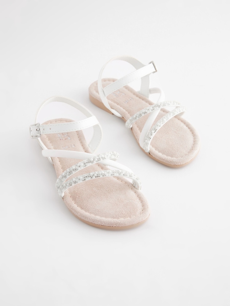 White Jewel Strappy Flower Girl Sandals - Image 6 of 6