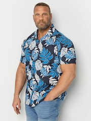 BadRhino Big & Tall Navy Blue Leaf Print Shirt - Image 1 of 3