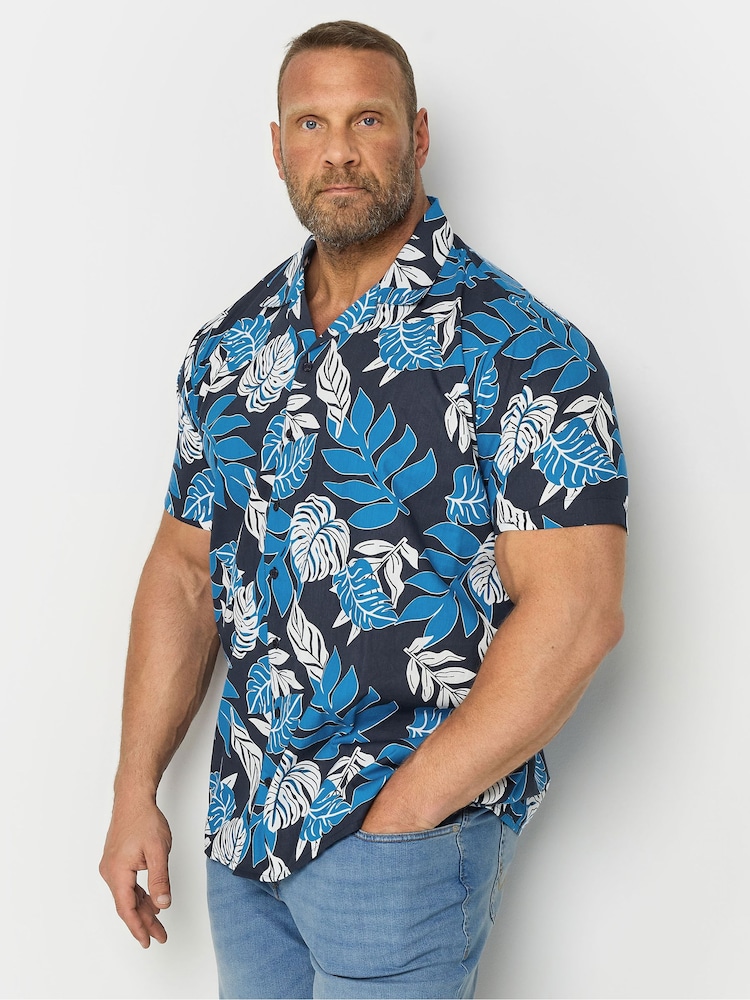 BadRhino Big & Tall Navy Blue Leaf Print Shirt - Image 1 of 3