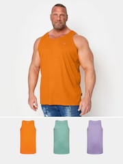 BadRhino Big & Tall Violet Purple/Mineral Blue/Orange 100% Cotton Vests 3 Pack - Image 1 of 7