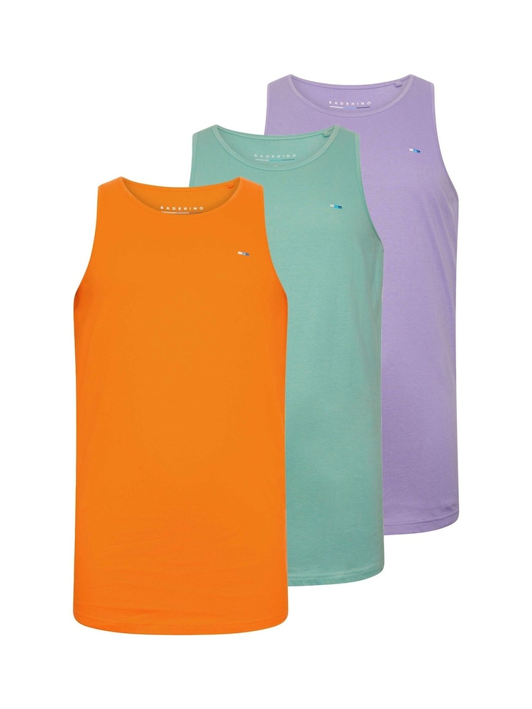 BadRhino Big & Tall Violet Purple/Mineral Blue/Orange 100% Cotton Vests 3 Pack - Image 4 of 7