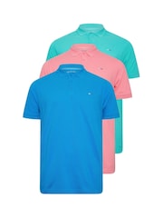 BadRhino Big & Tall Blue/Pink/Teal 100% Cotton Polo Shirts 3 Pack - Image 4 of 7