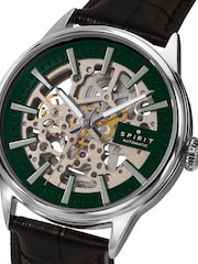 Spirit Black Gents Skeleton Automatic Silver Plated Leather Strap Watch - Image 2 of 5