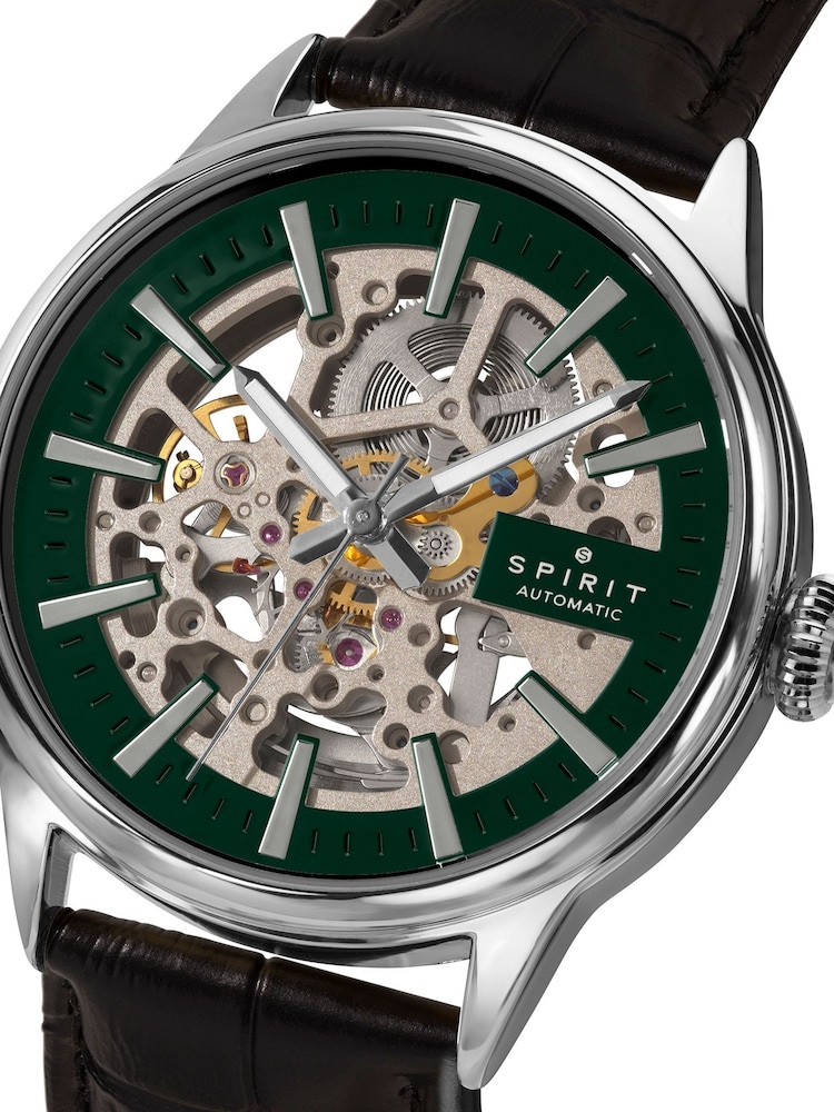 Spirit Black Gents Skeleton Automatic Silver Plated Leather Strap Watch - Image 2 of 5