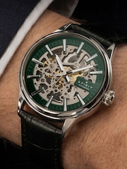 Spirit Black Gents Skeleton Automatic Silver Plated Leather Strap Watch - Image 4 of 5