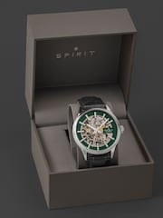 Spirit Black Gents Skeleton Automatic Silver Plated Leather Strap Watch - Image 5 of 5