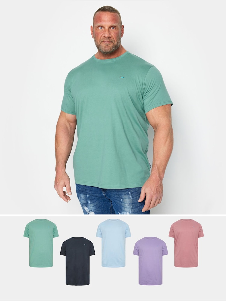 BadRhino Big & Tall Green/Blue/Navy/Purple/Pink 100% Cotton T-Shirts 5 Pack - Image 1 of 7