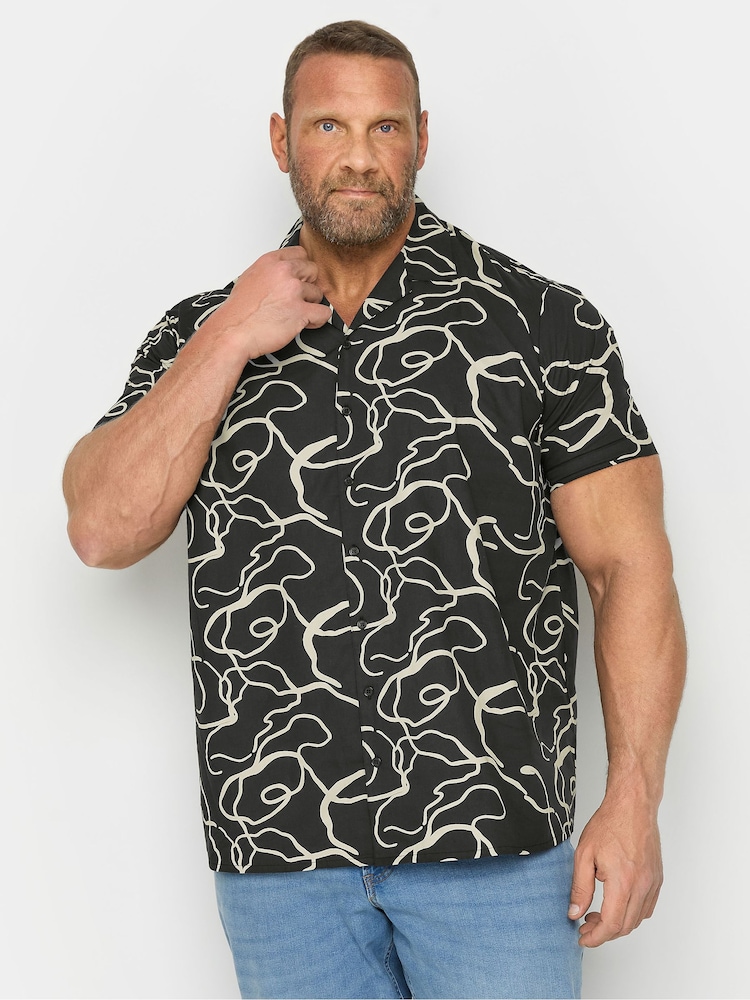 BadRhino Big & Tall Black Abstract Print Short Sleeve 100% Cotton Shirt - Image 2 of 4