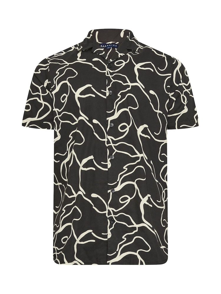 BadRhino Big & Tall Black Abstract Print Short Sleeve 100% Cotton Shirt - Image 3 of 4