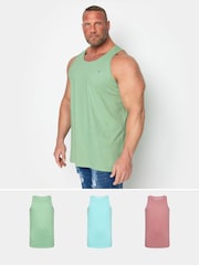 BadRhino Big & Tall Pink 100% Cotton Vests 3 Pack - Image 1 of 6