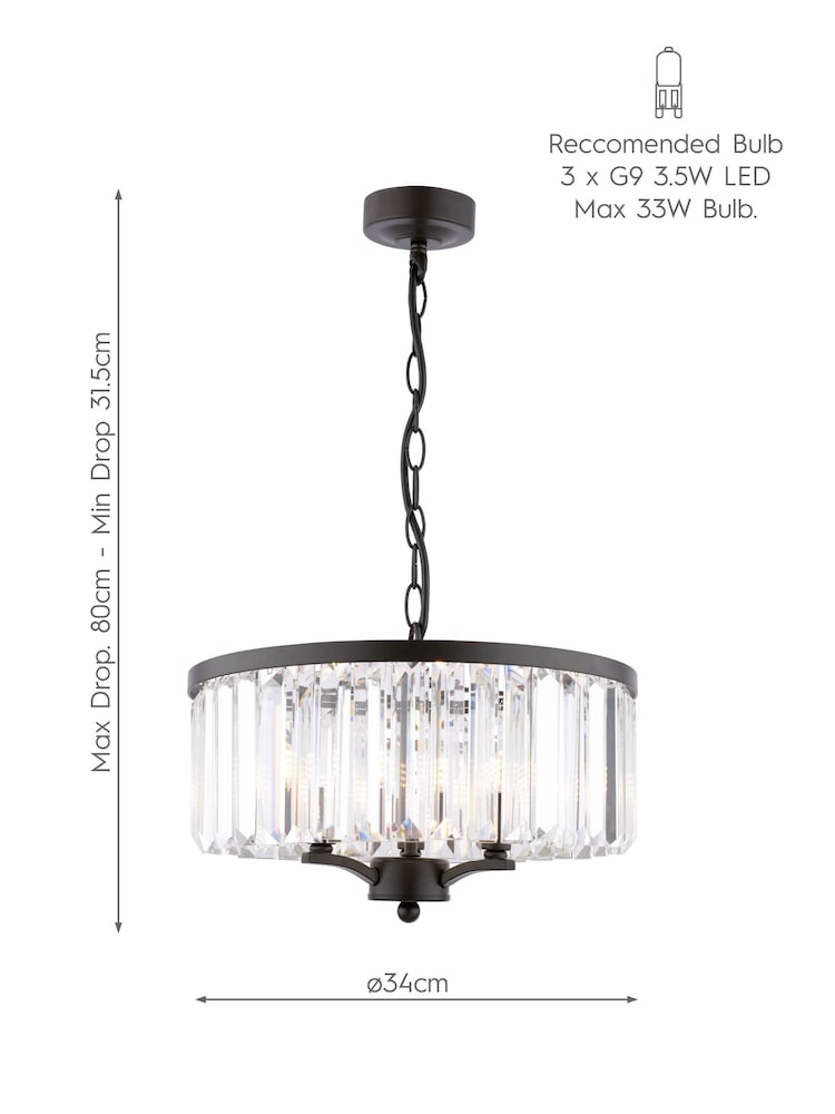 Laura Ashley Black Elkwood 3 Light Crystal Chandelier - Image 5 of 5