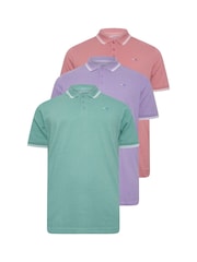 BadRhino Big & Tall Mineral Blue/Rose Pink/Violet Purple 100% Cotton Tipped Polo Shirts 3 Pack - Image 4 of 7