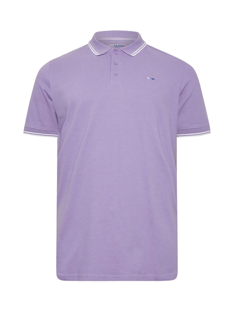 BadRhino Big & Tall Mineral Blue/Rose Pink/Violet Purple 100% Cotton Tipped Polo Shirts 3 Pack - Image 7 of 7