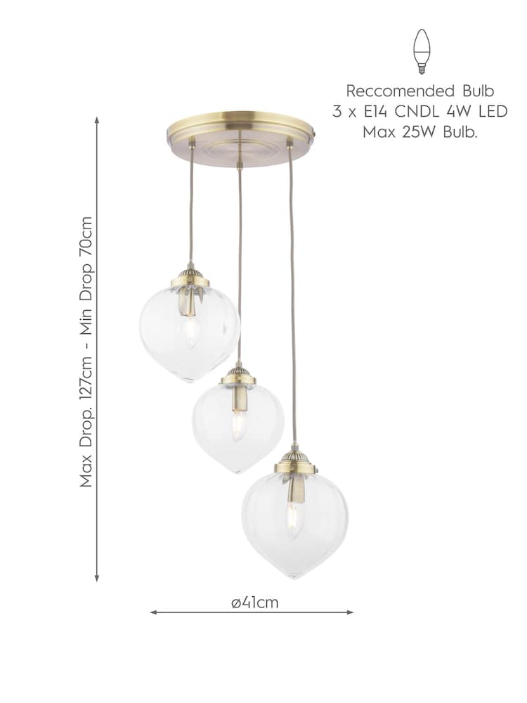 Laura Ashley Brass Whitham Pendant 3 Light Ceiling Light - Image 5 of 5