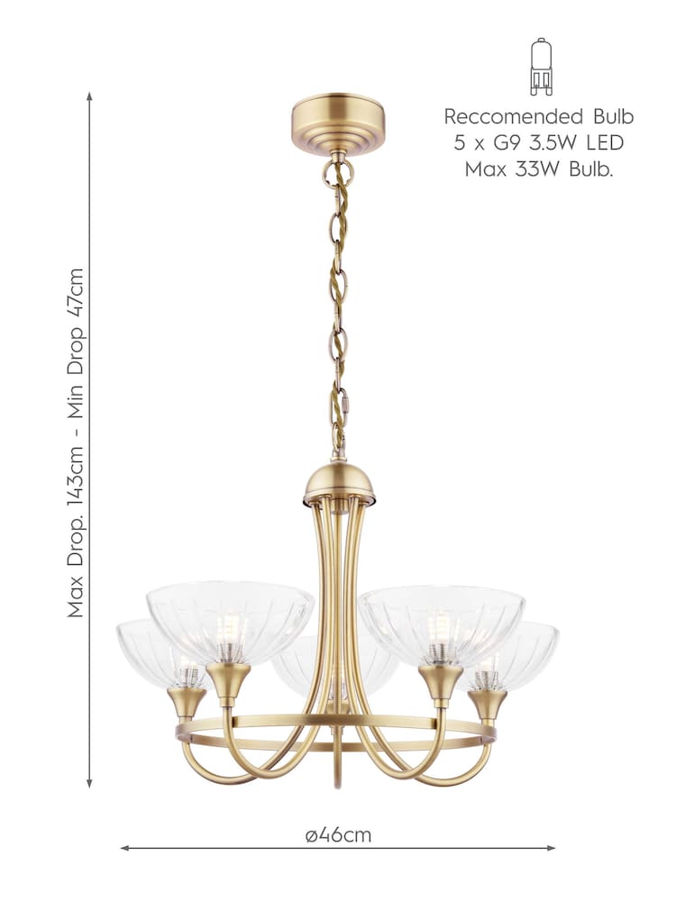 Laura Ashley Antique Brass Wellham 5 Light Pendant Light - Image 5 of 5