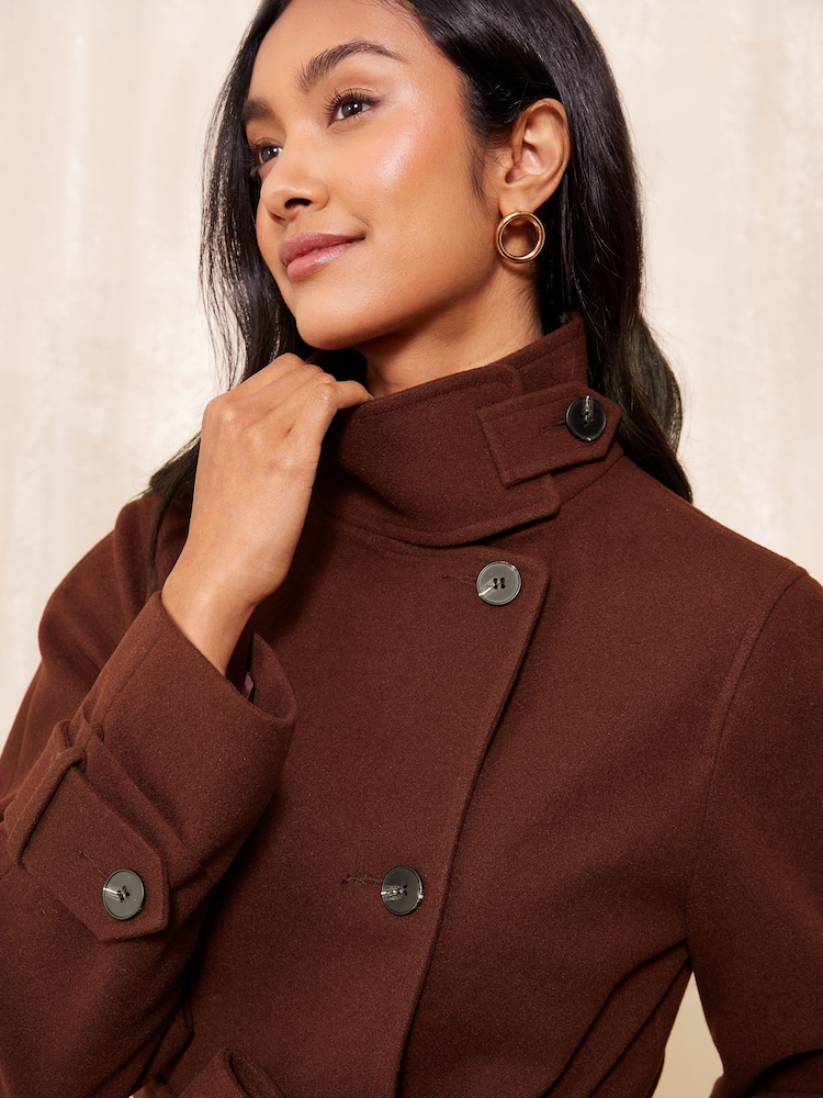 Friends Like These Brown Belted Funnel Neck Coat - Image 2 of 4