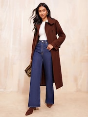 Friends Like These Brown Belted Funnel Neck Coat - Image 3 of 4