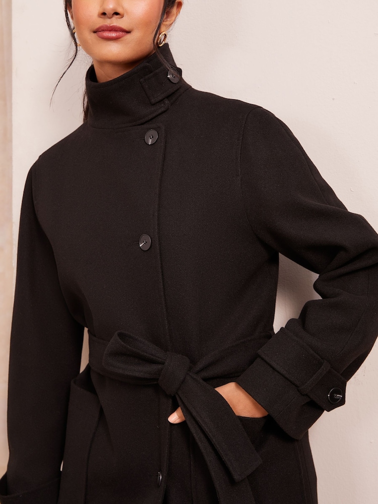 Friends Like These Black Belted Funnel Neck Coat - Image 2 of 4
