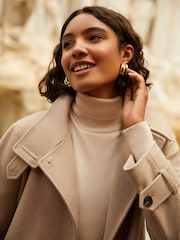 Friends Like These Camel Belted Funnel Neck Coat - Image 3 of 4