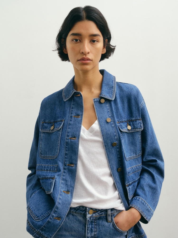 Hush Blue 100% Cotton Nora Denim Utility Jacket - Image 1 of 1 Hush Blue 100% Cotton Nora Denim Utility Jacket - Image 1 of 1