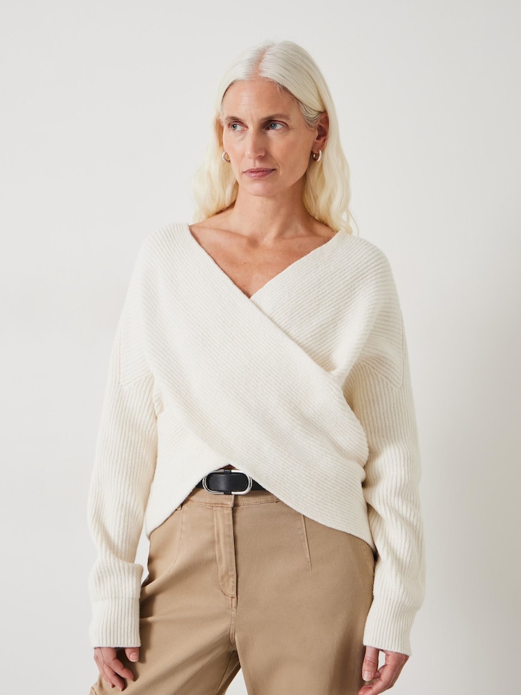 Hush White Bronte Cross Front Knit Jumper - Image 1 of 5