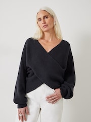 Hush Black Bronte Cross Front Knit Jumper - Image 1 of 5