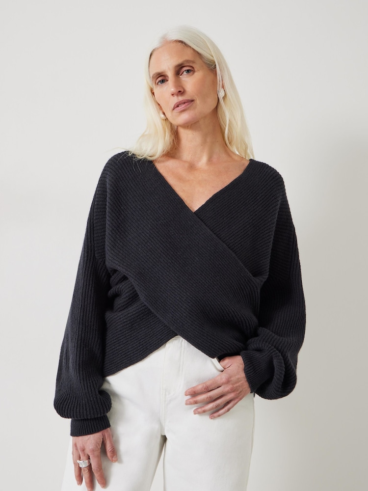 Hush Black Bronte Cross Front Knit Jumper - Image 1 of 5