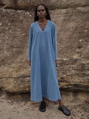 Hush Blue Marina V-Neck Denim Maxi Dress - Image 1 of 6