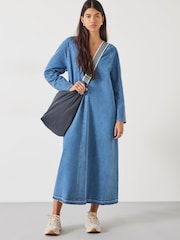 Hush Blue Marina V-Neck Denim Maxi Dress - Image 5 of 6