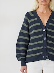 Hush Blue 100% Cotton Rae Striped Button Through Cardigan - Image 4 of 5