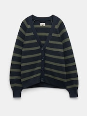 Hush Blue 100% Cotton Rae Striped Button Through Cardigan - Image 5 of 5