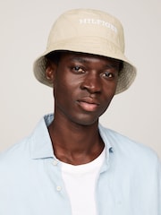 Tommy Hilfiger Cream Monotype Soft 100% Cotton Bucket Hat - Image 1 of 3
