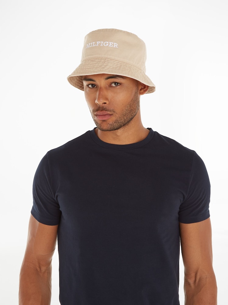 Tommy Hilfiger Cream Monotype Soft 100% Cotton Bucket Hat - Image 2 of 3