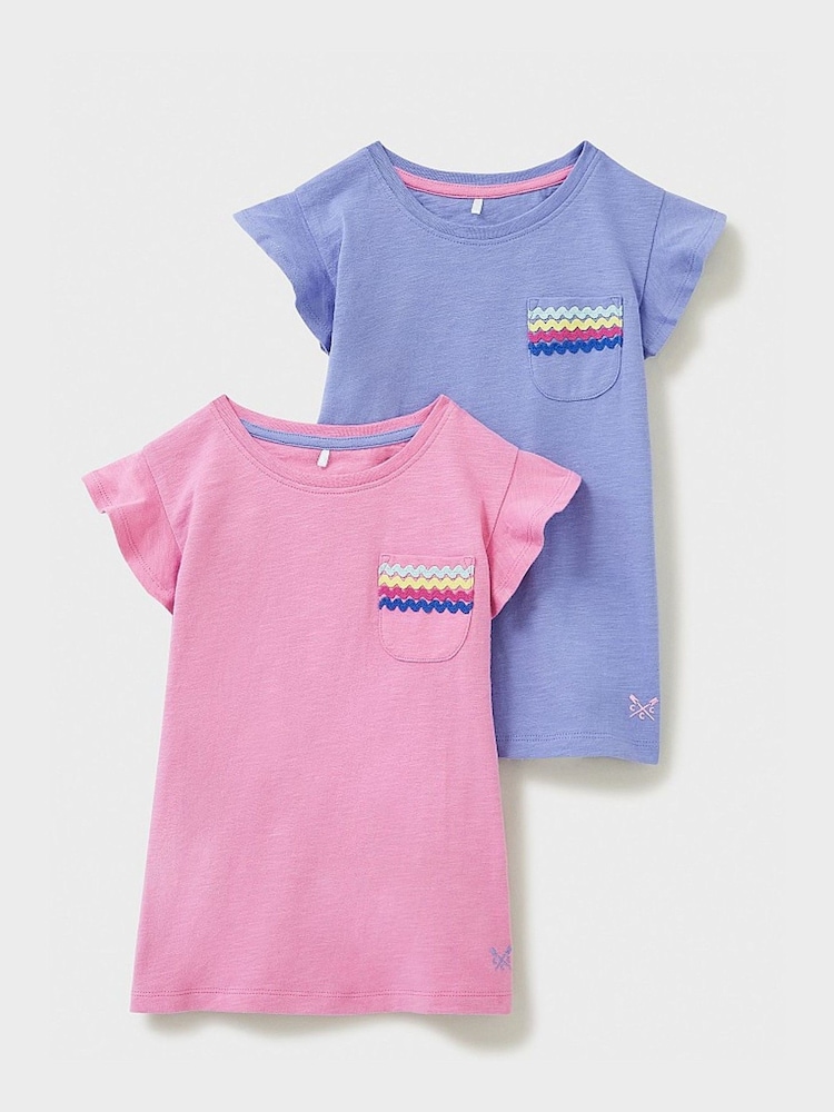 Crew Clothing Pink 100% Cotton Ric-Rac Trim T-Shirts 2 Pack - Image 1 of 5