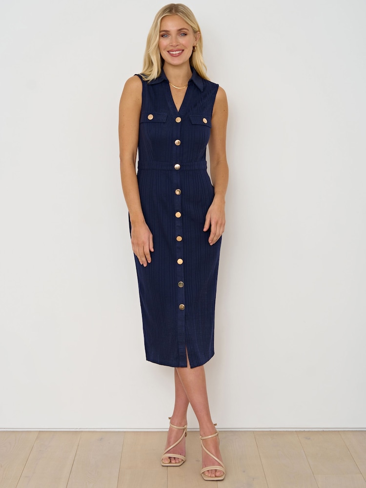 Society 8 Blue Kaye Sleeveless Collar Jersey Dress - Image 1 of 4