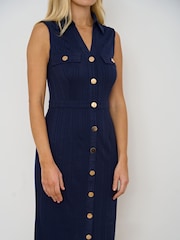 Society 8 Blue Kaye Sleeveless Collar Jersey Dress - Image 4 of 4