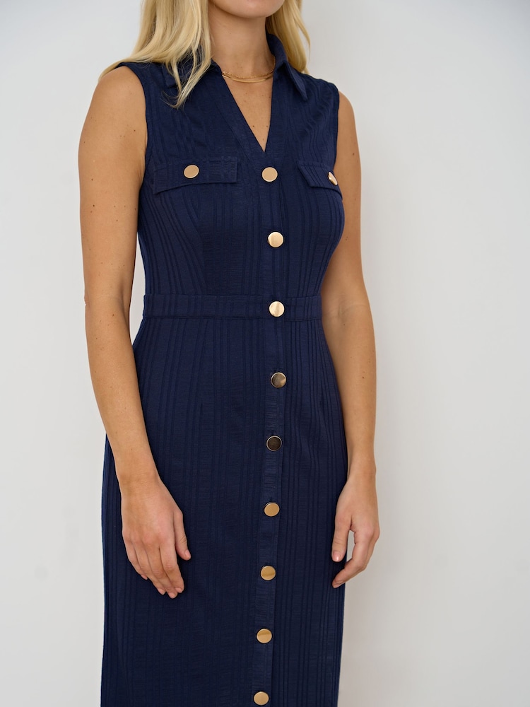 Society 8 Blue Kaye Sleeveless Collar Jersey Dress - Image 4 of 4
