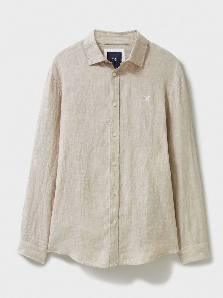Crew Clothing Natural Plain 100% Linen Classic Long Sleeve Shirt - Image 4 of 4