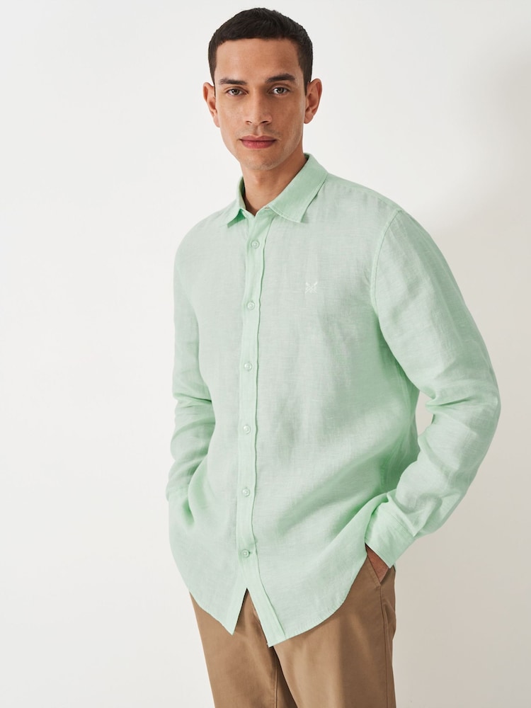 Crew Clothing Green Plain 100% Linen Classic Long Sleeve Shirt - Image 1 of 5