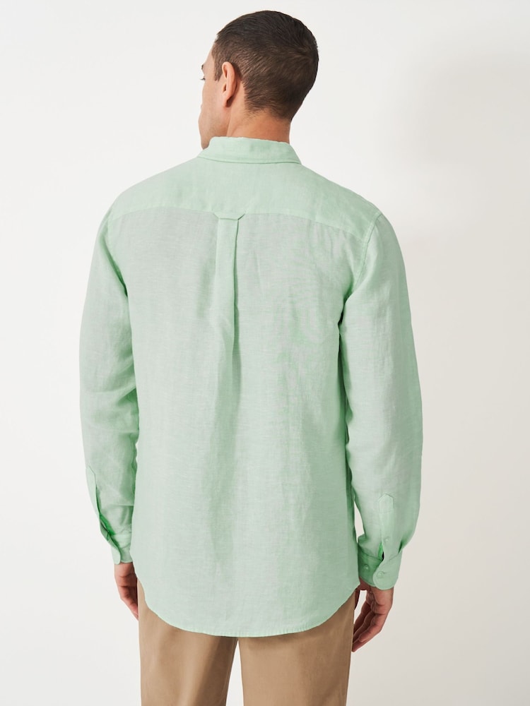 Crew Clothing Green Plain 100% Linen Classic Long Sleeve Shirt - Image 2 of 5 Crew Clothing Green Plain 100% Linen Classic Long Sleeve Shirt - Image 2 of 5