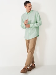 Crew Clothing Green Plain 100% Linen Classic Long Sleeve Shirt - Image 3 of 5