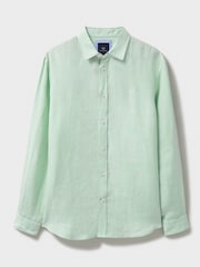 Crew Clothing Green Plain 100% Linen Classic Long Sleeve Shirt - Image 5 of 5