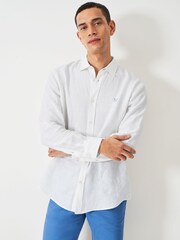 Белый - Crew Clothing Plain 100% Linen Classic Long Sleeve Shirt - Изображение 1 из 5