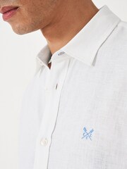 Белый - Crew Clothing Plain 100% Linen Classic Long Sleeve Shirt - Изображение 4 из 5
