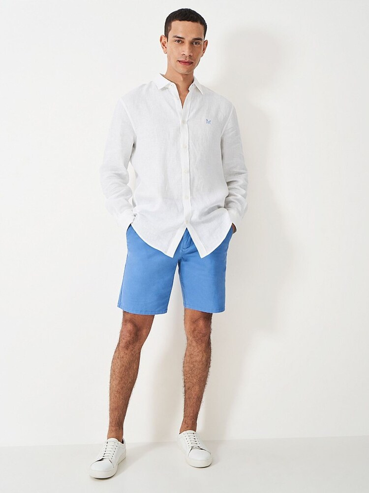Белый - Crew Clothing Plain 100% Linen Classic Long Sleeve Shirt - Изображение 5 из 5